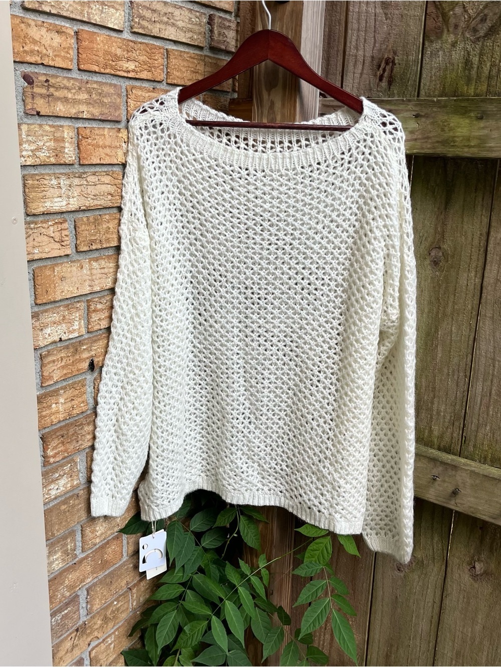 Commense Cream Open-Knit Crewneck Sweater